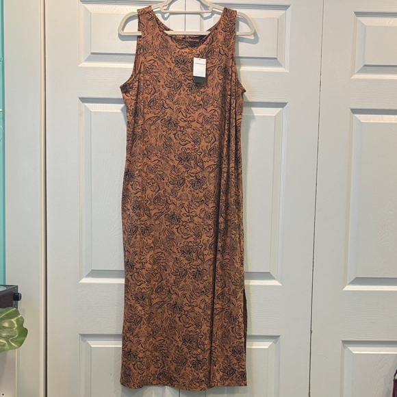 J.Jill Wearever Maxi A-Line Tank Dress Smoky Topaz Floral Large Petite NWT - Picture 2 of 7